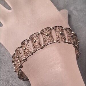 Vintage Sterling Filigree Bracelet Floral Panels 11g